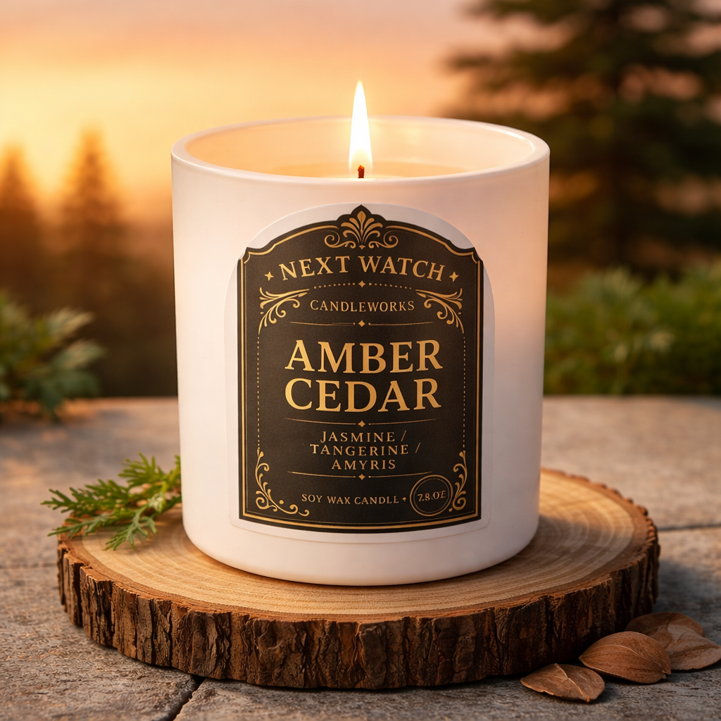 Amber Cedar scented soy wax candle